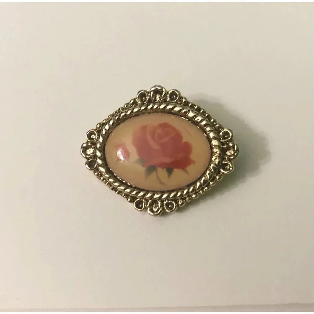 Vintage Camco Gods Love is with you  Always Roses Blessings Brooch Pin